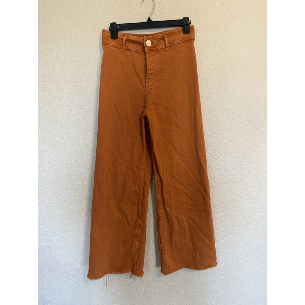 Zara Women Marigold The Marine Straight Wide-Leg High Rise Raw Hem Pants Size 6